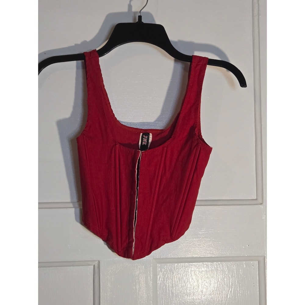 JNK Red Corset Crop Top Hook and Eye Front Boned Tank Small VT-1070